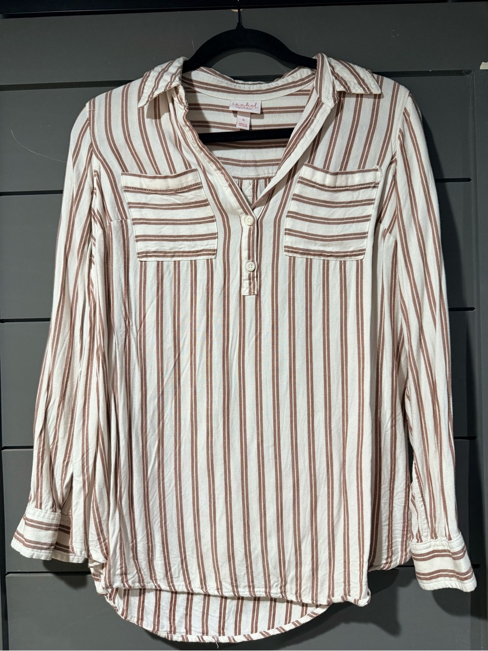 Isabel Maternity Women's Striped Button-Front Shirt - Cream & Brown